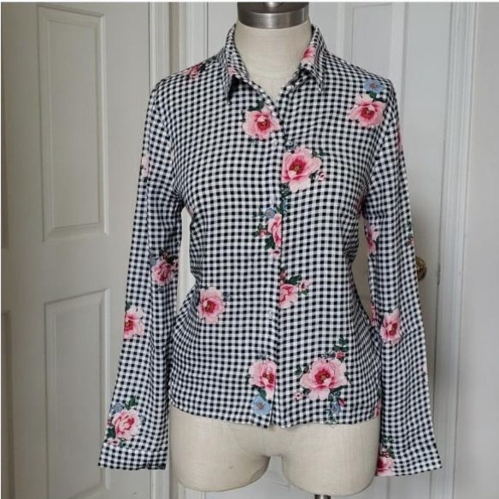 Divided Floral Gingham Button-Up Shirt size 2